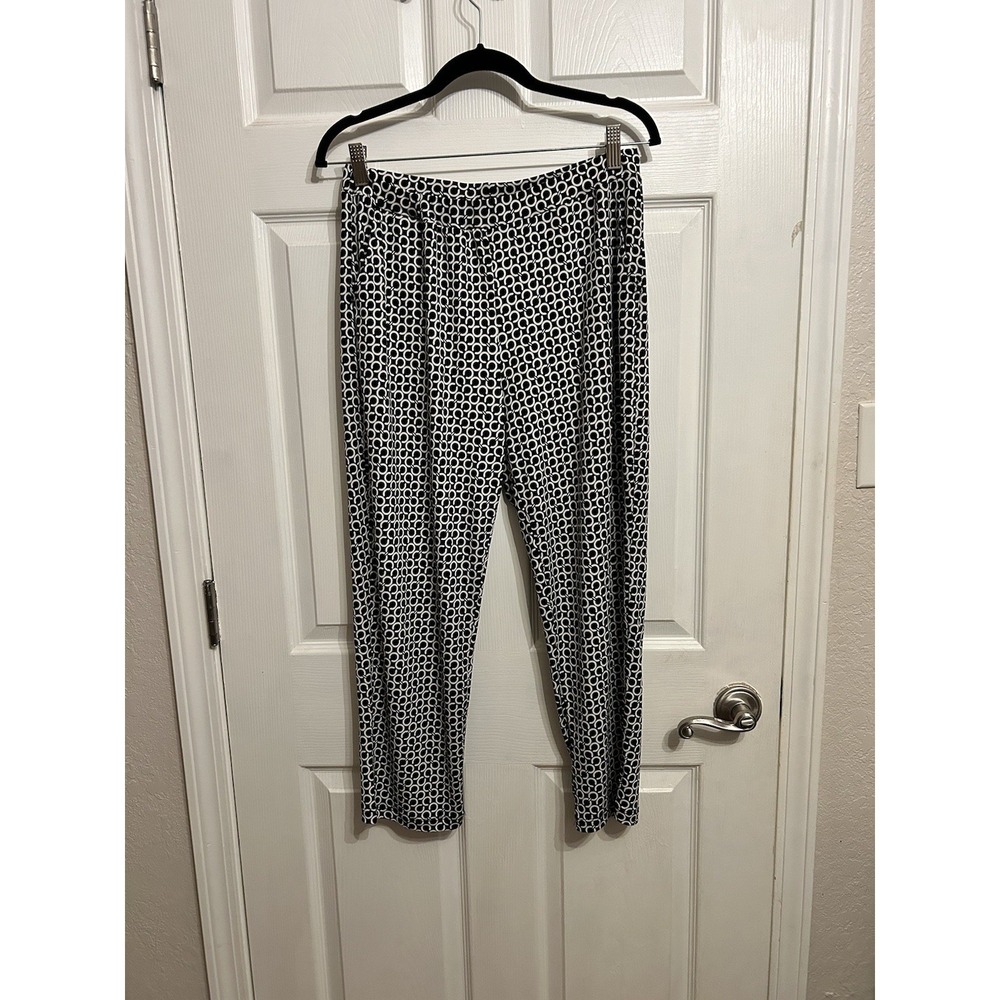 Clara Sun Woo Women's Pants Medium Black White Geometric Print Stretch Pockets